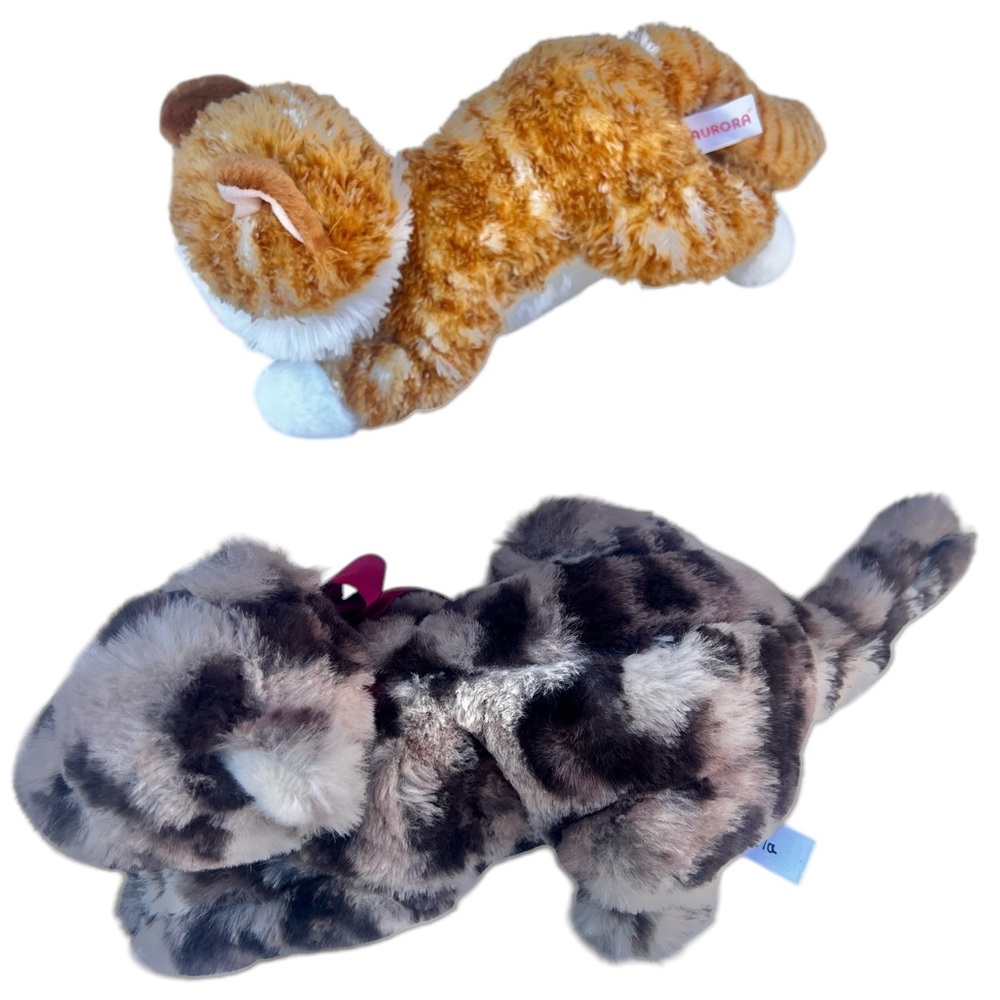 Two Aurora Flopsie Chester Cat & Realistic Cheetah Leopard Plush Lot of 2
